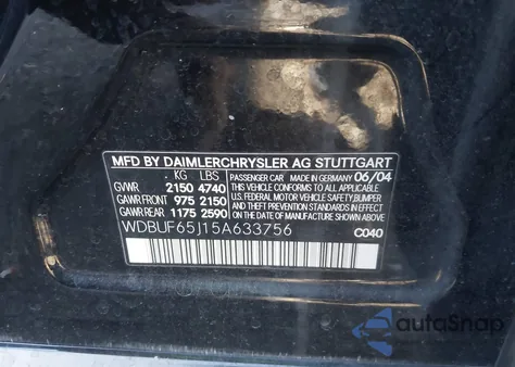 2005 Mercedes-Benz E 320 z USA, uszkodzony, nr VIN WDBUF65J15A633756